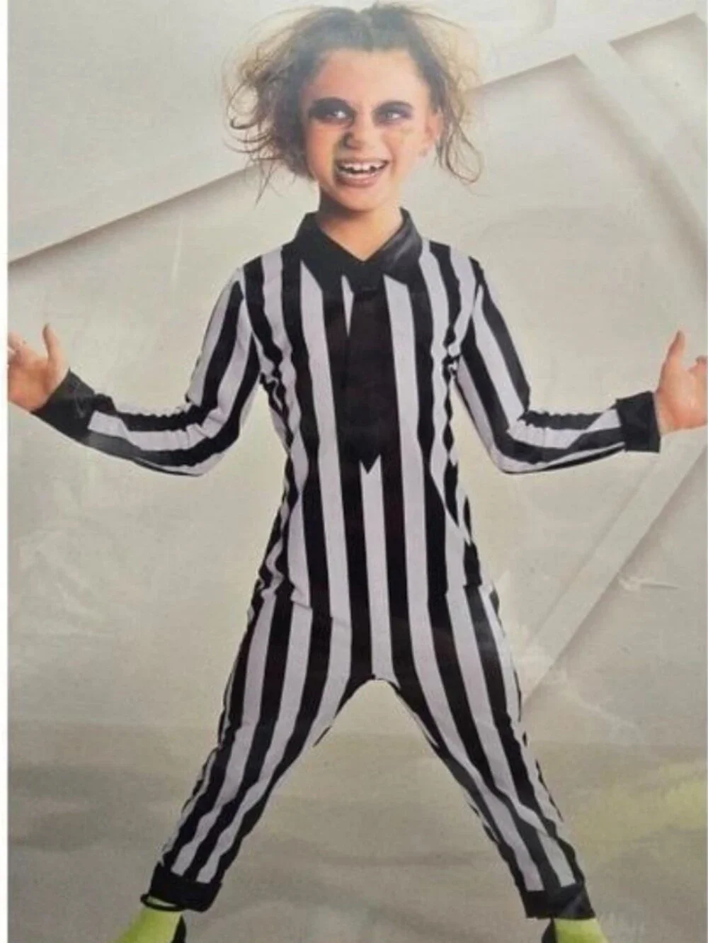 Kid's Beetlejuice Stripe Jumpsuit Halloween Costume size M